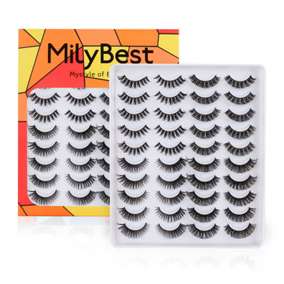 Picture of MilyBest 20 Pairs Russian Strip Lashes, D Curl Natural Look False Eyelashes Lash Strips, Fake Eyelash Extension 20mm 4 Styles Mixed Volume Eyelashes Sets Pack