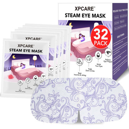 Picture of XPCARE 32 Pack Steam Eye Masks for Dry Eyes, SPA Warm Sleep Eye Mask, Disposable Heated Eye Mask for Dark Circles, Puffy Eyes, Relief Stress Eye Fatigue(Unscented)