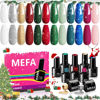 Picture of MEFA Christmas Gel Nail Polish Set Limited Edition, 12 Colors Burgundy Red Dark Green Glitter Gel Polish Winter Silver Gold Sparkle Nail Polish Manicure Soak Off DIY Salon Christmas Gifts for Women