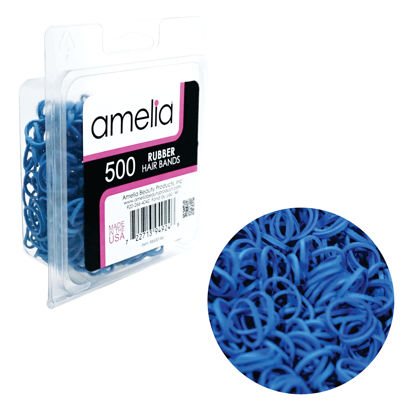 Picture of Amelia Beauty | 500 Count 1/2" Rubber Bands | Premium US Made Rubber Hair Ties | Ideal for Ponytails, Braids & Beards | Strong All Day Hold | Convenient Re-closable Container | Blue