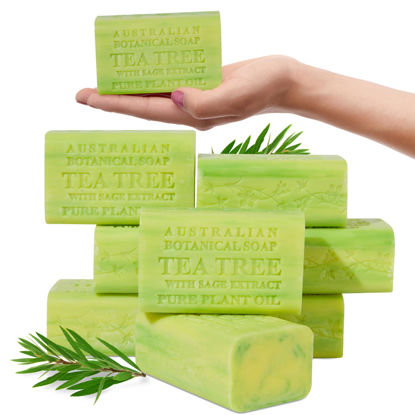 Picture of Australian Botanical Soap, Tea Tree with Sage Extract 6.6 oz (187 g) Soap Bars | Natural Soap Base | All Skin Types | Essential Oils | Women & Men | Shea Butter Enriched Bar Soap - Pack of 8