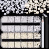 Picture of 2700 Pcs Flat Back Pearls Kits 1 Box of Flatback White+1 Box of Beige Half Round Pearls with Pickup Pencil and Tweezer for Home DIY and Professional Nail Art, Face Makeup and Craft