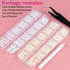 Picture of 2700 Pcs Flat Back Pearls Kits 1 Box of Flatback White+1 Box of Beige Half Round Pearls with Pickup Pencil and Tweezer for Home DIY and Professional Nail Art, Face Makeup and Craft