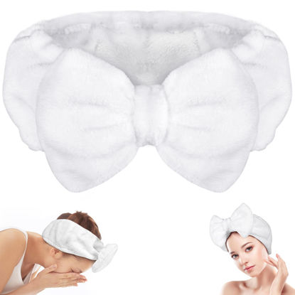 Picture of Shintop Skincare Headband, Soft Spa Headband Makeup Headwear with Cute Bow Elastic Hairband for Washing Face Facial Mask Showers（White）