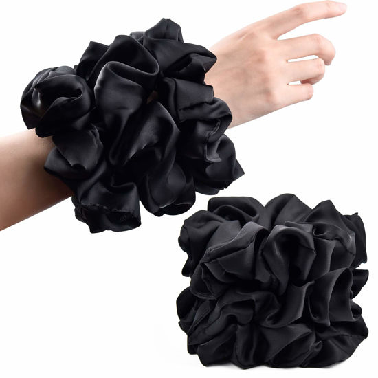 Picture of CEELGON Black Big Scrunchies for Women 6.3Inches Large Scrunchie Satin Oversized Silk Thick Elastic Hair Ties Jumbo Hair Scrunchies 6 Pack (Black)