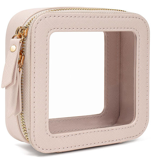 Picture of LETGO Clear Makeup Bags Small, TSA Approved Toiletry Bag with Zipper, Mini Clear Makeup Pouch Purse Organizer Fit Carry-on Travel Essentials,Clear Cosmetic Bags for Car Storage (Mini-Beige)