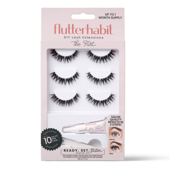 Picture of FlutterHabit Flirt Ready Set Starter Kit, DIY Eyelash Extensions, Lash Clusters for Women, Professional Quality At-Home Eyelash Extension Kit, Natural False Lashes, 3 Lash Sets, Lash Glue Included