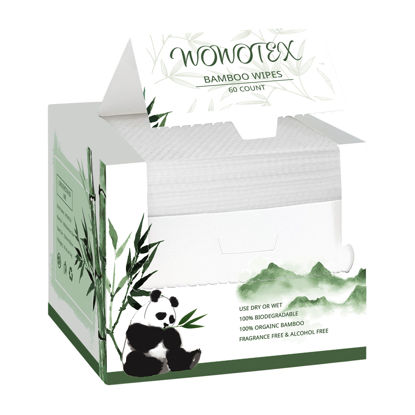 Picture of WOWOTEX Bamboo Rayon Disposable Face Towel Biodegradable Large Dry Face Wipes 120 Count / 2 Boxes Extra Thick Soft Clean Facial Towels for Sensitive Skin, Makeup Removing, Facial Cleansing