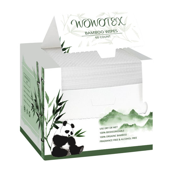 Picture of WOWOTEX Bamboo Rayon Disposable Face Towel Biodegradable Large Dry Face Wipes 120 Count / 2 Boxes Extra Thick Soft Clean Facial Towels for Sensitive Skin, Makeup Removing, Facial Cleansing
