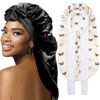 Picture of 2Pcs Bonnets for Black Women Braid Bonnet, Large Long Satin Bonnet for Braids, Silk Bonnet with Stretchy Tie Band Sleep Cap Hair (2Pcs-Black-Silver Pattern)
