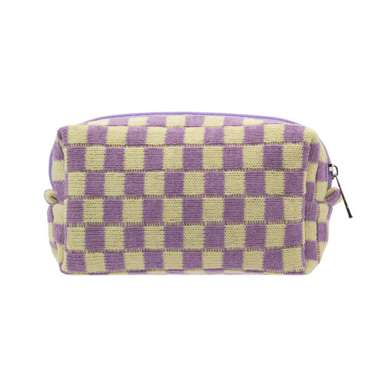 Picture of PAZIMIIK Checkered Makeup Bag for Purse Portable Zipper Make Up Pouch Small Cosmetic Case for Travel Accessories (Purple)