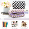 Picture of PAZIMIIK Checkered Makeup Bag for Purse Portable Zipper Make Up Pouch Small Cosmetic Case for Travel Accessories (Purple)