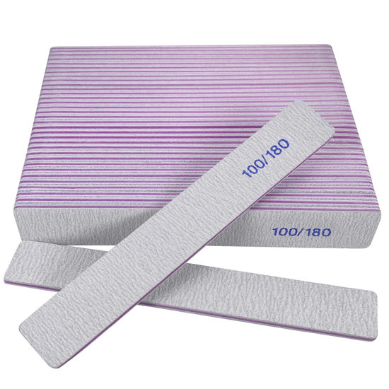 Picture of Nail Files (24 Pack), 100/180 Grit Emery Boards Nail File for Natural Nails and Acrylic Nails, Double Sided Emory Boards limas para unas acrilicas Profesional Fingernail Filer Reusable Manicure Gray