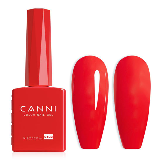 Picture of CANNI Red Gel Nail Polish, 1Pcs Bright Red Gel Polish Neon Red Color Nail Polish Gel High Gloss Soak Off U V Gel Nail French Nail Manicure Salon DIY