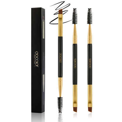 Picture of Docolor 3Pcs Duo Eyebrow Brush, Professional Eye Makeup Tool, Eyeshadow Brush and Spoolie Brush Black