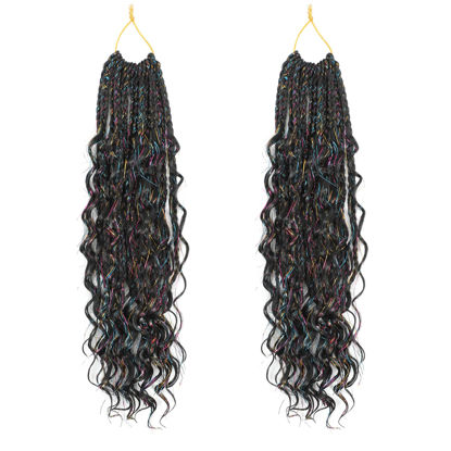 Picture of 2 Packs Crochet Hair Pre looped-14 Inhc Boho Crochet Box Braids Crochet Hair for black women Goddess Box Braids Crochet HairCrochet Braids Synthetic Braiding Hair (1B-Tinsel)