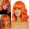 Picture of LANCAINI Wavy Wig With Bangs Women's Short Orange Wigs Curly Wavy Bob Synthetic Cosplay Wig for Girls Daily Use Colorful Wigs(12" Orange)