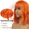 Picture of LANCAINI Wavy Wig With Bangs Women's Short Orange Wigs Curly Wavy Bob Synthetic Cosplay Wig for Girls Daily Use Colorful Wigs(12" Orange)