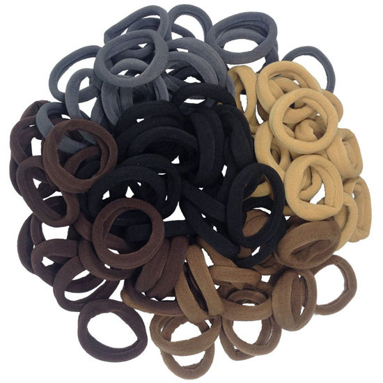 Picture of J-MEE Hair Bands Hair ties for Thick Hair 100PCS Seamless Cotton Simply Ponytail Holders Headband Scrunchies Hair Accessories No Crease Damage (Neutral Colors)
