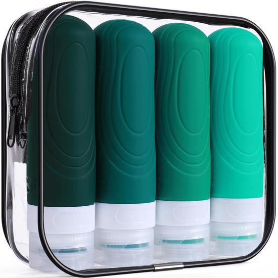 Picture of GLAMFIELDS Travel Bottles for Toiletries, 3oz Size TSA Approved Leak Proof Silicone Containers for Shampoo, Conditioner,Easy to Squeeze and Portable, Essentials for Traveling (4 Pack) Green
