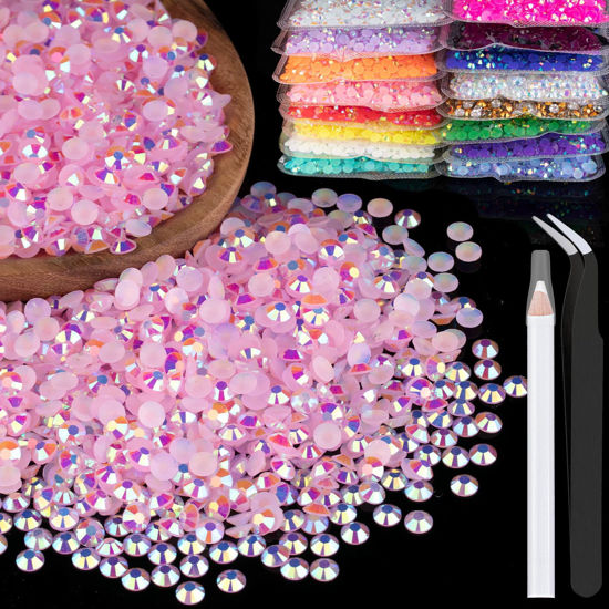 Picture of 4000pcs 4mm Resin Rhinestones Bulk, Light Pink AB Flatback Round Jelly Rhinestones Bedazzling Non Hotfix Crystal Gems Large Quantity Wholesale for DIY Crafts Clothes Tumblers Face Makeup Manicure