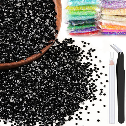 Picture of 5000pcs 3mm Resin Rhinestones Bulk, Black Flatback Round Jelly Rhinestones Bedazzling Non Hotfix Crystal Gems Large Quantity Wholesale for DIY Crafts Clothes Bottles Tumblers Face Makeup Manicure