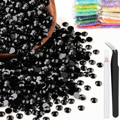 Picture of 1500pcs 6mm Resin Rhinestones Bulk, Black Flatback Round Jelly Rhinestones Bedazzling Non Hotfix Crystal Gems Large Quantity Wholesale for DIY Crafts Clothes Bottles Tumblers Face Makeup Manicure