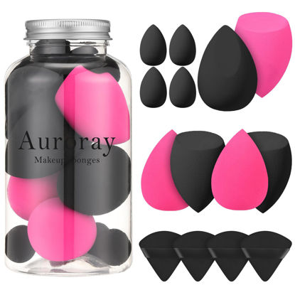 Picture of 14 Pcs Makeup Sponges,Beauty Sponges Blender with 4 Pcs Powder Puff and 4 Pcs Mini Make up Sponges Valentine's Day Gift,Mother's Day Gift for Women Liquid,Foundation,Powder,Concealer(Black,Hot pink)