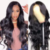 Picture of Pizazz 13x4 HD Transparent Lace Front Wigs Human Hair Pre Plucked with Baby Hair 180 Density brazilian Body Wave Human Hair Wigs for Black Women 9A Glueless Lace Frontal Wigs Natural Color(24 Inch)