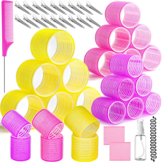 Picture of 41 Pcs Jumbo Hair Curlers Rollers with Clips Big Hair Rollers with 3 Sizes 64mm 55mm 48mm, Self Grip Hair Roller for Long Medium Short Thick Thin Bangs Volume, Hair Roller with Comb Braid Tool