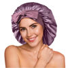 Picture of YFONG 100% 22 Momme Mulberry Silk Shower Cap for Sleeping Women - Larger Double Layer Silk Hair Wrap - Non-Slip Silk Turban - Hair Silk Bonnet for Sleeping Women - Silk Cap for Sleeping, Purple