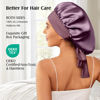 Picture of YFONG 100% 22 Momme Mulberry Silk Shower Cap for Sleeping Women - Larger Double Layer Silk Hair Wrap - Non-Slip Silk Turban - Hair Silk Bonnet for Sleeping Women - Silk Cap for Sleeping, Purple