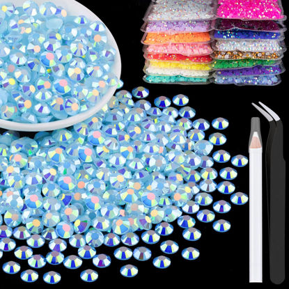 Picture of 4000pcs 4mm Resin Rhinestones Bulk, Lake Blue AB Flatback Round Jelly Rhinestones Bedazzling Non Hotfix Crystal Gems Large Quantity Wholesale for DIY Crafts Clothes Tumblers Face Makeup Manicure