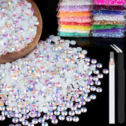 Picture of 1500pcs 6mm Resin Rhinestones Bulk, White AB Flatback Round Jelly Rhinestones Bedazzling Non Hotfix Crystal Gems Large Quantity Wholesale for DIY Crafts Clothes Bottles Tumblers Face Makeup Manicure