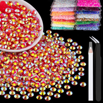 Picture of 2500pcs 5mm Resin Rhinestones Bulk, Red AB Flatback Round Jelly Rhinestones Bedazzling Non Hotfix Crystal Gems Large Quantity Wholesale for DIY Crafts Clothes Bottles Tumblers Face Makeup Manicure