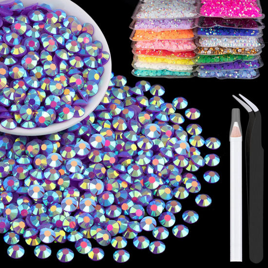 Picture of 2500pcs 5mm Resin Rhinestones Bulk, Dark Purple AB Flatback Round Jelly Rhinestones Bedazzling Non Hotfix Crystal Gems Large Quantity Wholesale for DIY Crafts Clothes Tumblers Face Makeup Manicure