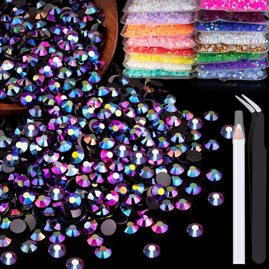 Picture of BELLEBOOST 2500pcs 5mm Resin Rhinestones Bulk, Purplish Black AB Flatback Round Jelly Rhinestones Non Hotfix Crystal Gems Large Quantity Wholesale for DIY Crafts Clothes Bottles Face Makeup Manicure