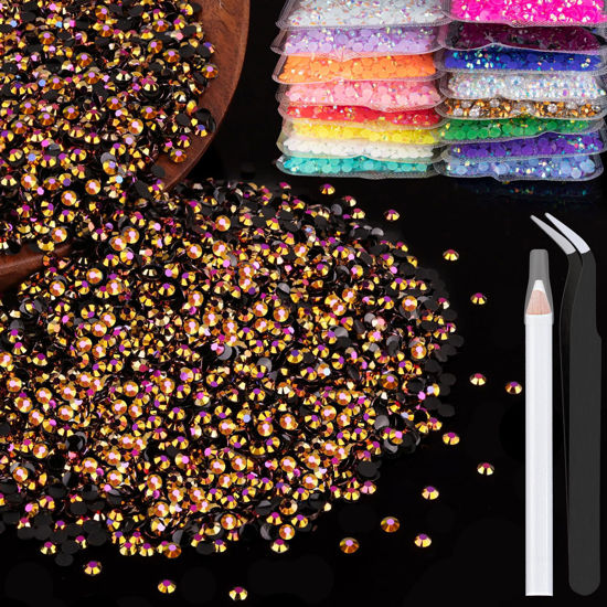 Picture of BELLEBOOST 5000pcs 3mm Resin Rhinestones Bulk, Gold Rose AB Flatback Round Jelly Rhinestones Non Hotfix Crystal Gems Large Quantity Wholesale for DIY Crafts Clothes Bottles Face Makeup Manicure