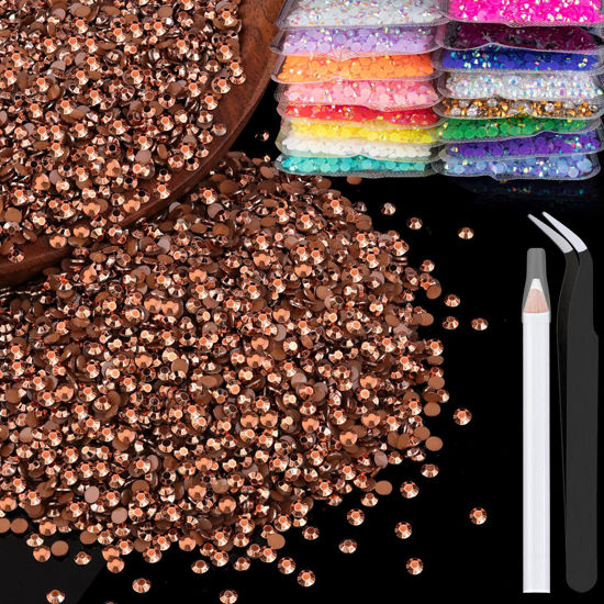 Picture of BELLEBOOST 5000pcs 2mm Resin Rhinestones Bulk, Champagne Flatback Round Jelly Rhinestones Non Hotfix Crystal Gems Large Quantity Wholesale for DIY Crafts Clothes Face Makeup Manicure
