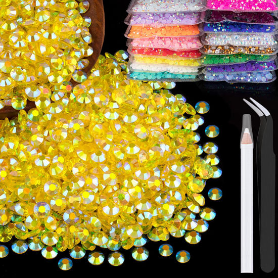Picture of 2500pcs 5mm Resin Rhinestones Bulk, Transparent Lemon Yellow AB Flatback Round Jelly Rhinestones Non Hotfix Crystal Gems Large Quantity Wholesale for DIY Crafts Clothes Bottles Face Makeup Manicure