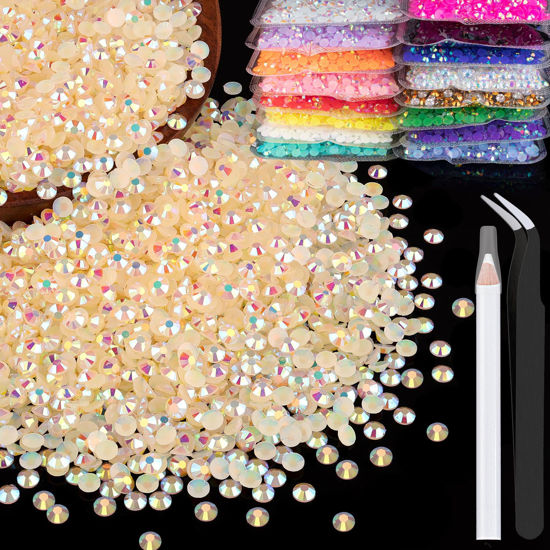 Picture of BELLEBOOST 4000pcs 4mm Resin Rhinestones Bulk, Light Yellow AB Flatback Round Jelly Rhinestones Non Hotfix Crystal Gems Large Quantity Wholesale for DIY Crafts Clothes Bottles Face Makeup Manicure