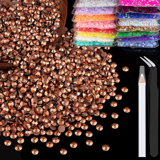 Picture of BELLEBOOST 4000pcs 4mm Resin Rhinestones Bulk, Champagne Flatback Round Jelly Rhinestones Non Hotfix Crystal Gems Large Quantity Wholesale for DIY Crafts Clothes Face Makeup Manicure