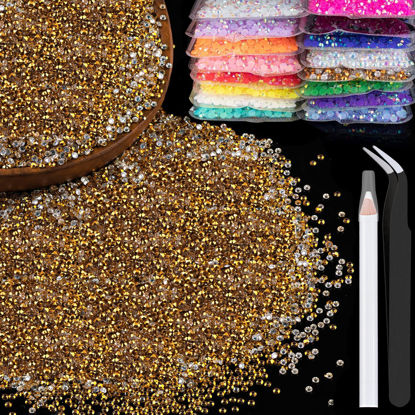 Picture of 5000pcs 3mm Resin Rhinestones Bulk, Mineral Gold Flatback Round Jelly Rhinestones Bedazzling Non Hotfix Crystal Gems Large Quantity Wholesale for DIY Crafts Clothes Tumblers Face Makeup Manicure