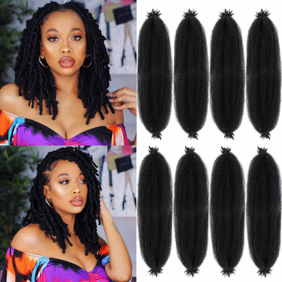 Picture of Afro Twist Hair 16 Inch 8 Packs, Springy Afro Twist Hair Pre Fluffed Spring Twist Hair Pre Stretched Wrapping Hair for Soft Locs Hair Extensions (16 Inch (Pack of 8), 1B#)
