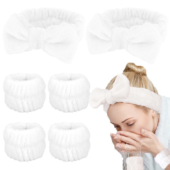 Picture of WHAVEL 6PCS Spa Headband and Wristband Set, Face Wash Headband Makeup Skincare Headband Wrist Bands for Washing Face