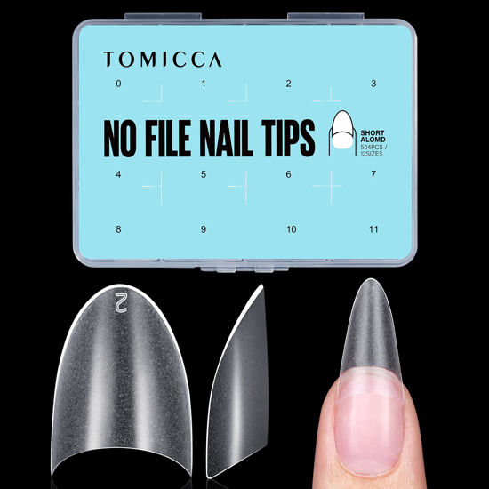 Picture of TOMICCA Short Almond Nail Tips, Press on Nail Tips Almond Half Cover Acrylic Nails Full Matte, No C Curve Fake Nail Tips for Nail Extension Art Home DIY Nail Salon 504Pcs 12 Sizes