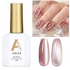 Picture of AILLSA Cat Eye Gel Nail Polish Pink Crystal Glitter Gel Polish with Magnet, Nude Burgundy Glass Shimmer Gel Nail Polish Jelly Color Reflective Translucent U V Gel Salon DIY at Home 0.5 OZ GF25