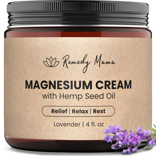 Picture of Remedy Mama Magnesium Cream for Sleep, Muscle Soreness & Cramps Relief with Hemp Seed Oil, Vitamin E, Shea Butter - Topical Magnesium Lotion for Calm & Relaxation - Lavender - 4fl oz - Made in Canada