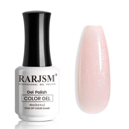 Picture of RARJSM Nude Gel Polish Sheer Pink Silver Glitter Jelly Shimmery Nail Gel Polish Iridescent Sparkly Light Pink Soak off Translucent Natural Skin Tone Color 15ml UV LED Cured French Manicure Homa Salon