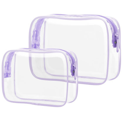 Picture of PACKISM Clear Makeup Bags - 2 Pack TSA Approved Toiletry Bags in 2 Size Clear Travels Bags for Toiletries, Clear Cosmetic Bags Airport Carry on Clear Compliant Bag, Light Purple